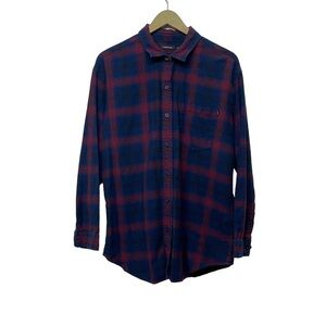 Obey Women’s Blue Red Plaid Button Up Flannel Shirt Large Grunge Indie Sleeze